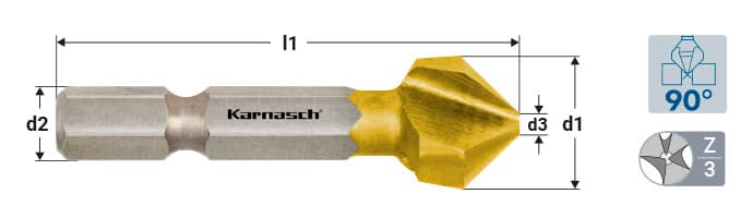 Зенковка 90° из стали HSS-XE с покрытием TiN, неравномерный шаг, длинный хвостовик, DIN 335 - арт. 40.3020.010 — фото 2