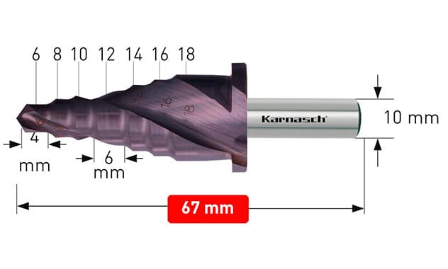 Ступенчатое сверло Ø 6-18 мм для сборных ограждений, HSS-XE с покрытием TiTAN-TEC, Karnasch, арт. 21.3053 · арт. 21.3053 — фото 5