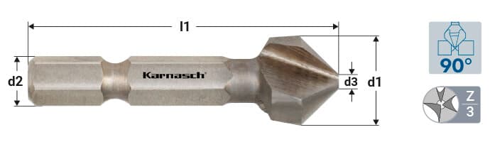 Зенковка 90° из стали HSS-XE, неравномерный шаг, длинный ударный хвостовик, DIN 335 - арт. 40.4020.010 — фото 2