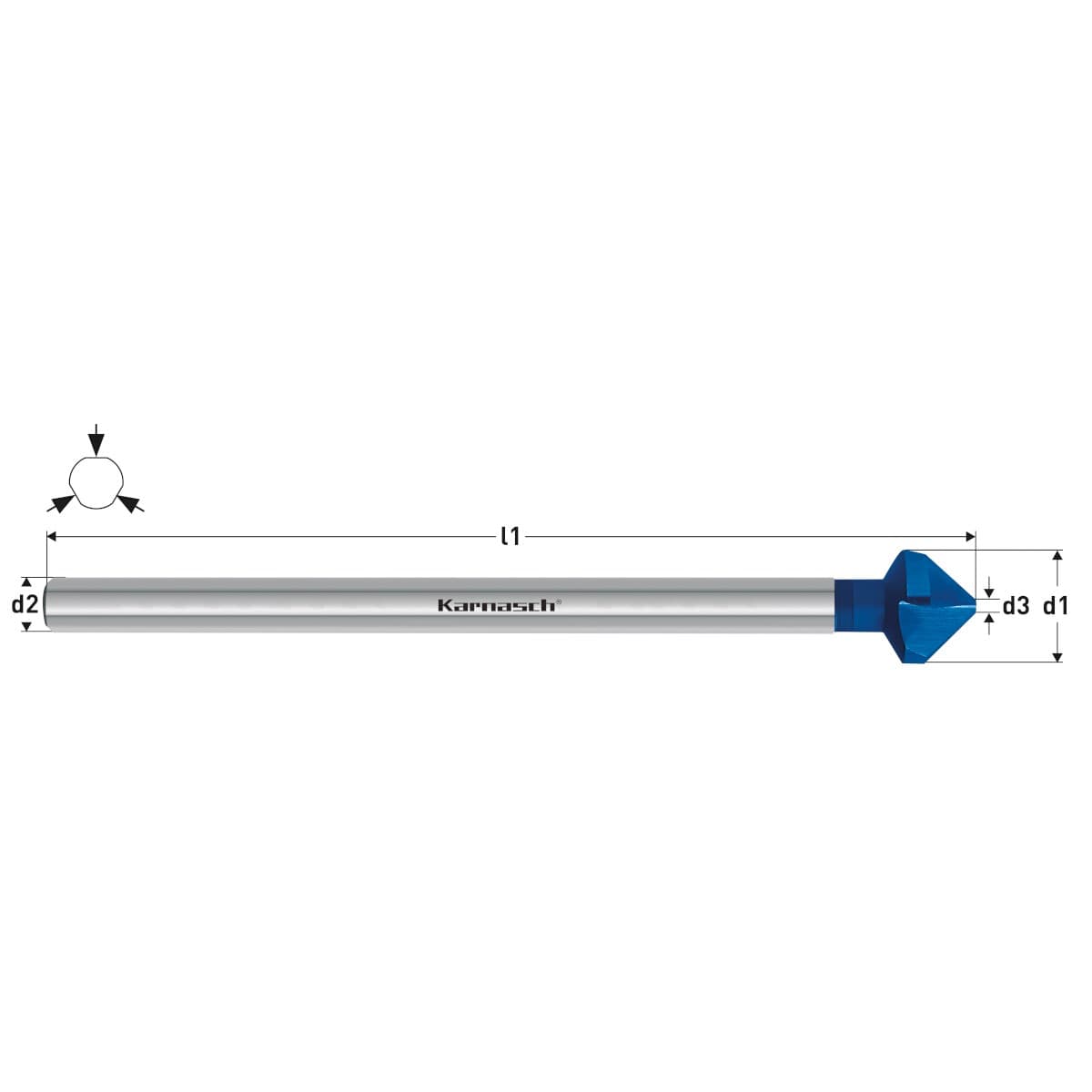 Коническая зенковка 90° DIN 335 из стали HSS-XE с покрытием BLUE-TEC, форма C, сверхдлинный хвостовик - арт. 20.1775-010 — фото 2