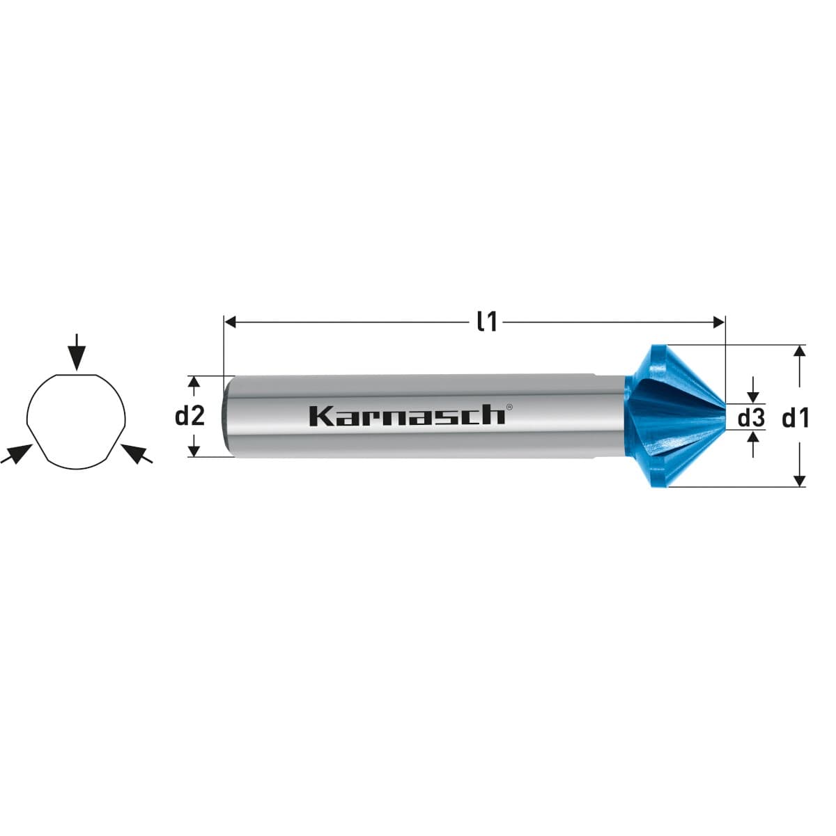 Зенковка 100° из стали HSS-XE с покрытием BLUE-TEC, 3-х гранный хвостовик, DIN 335 - арт. 20.1735.005 — фото 1