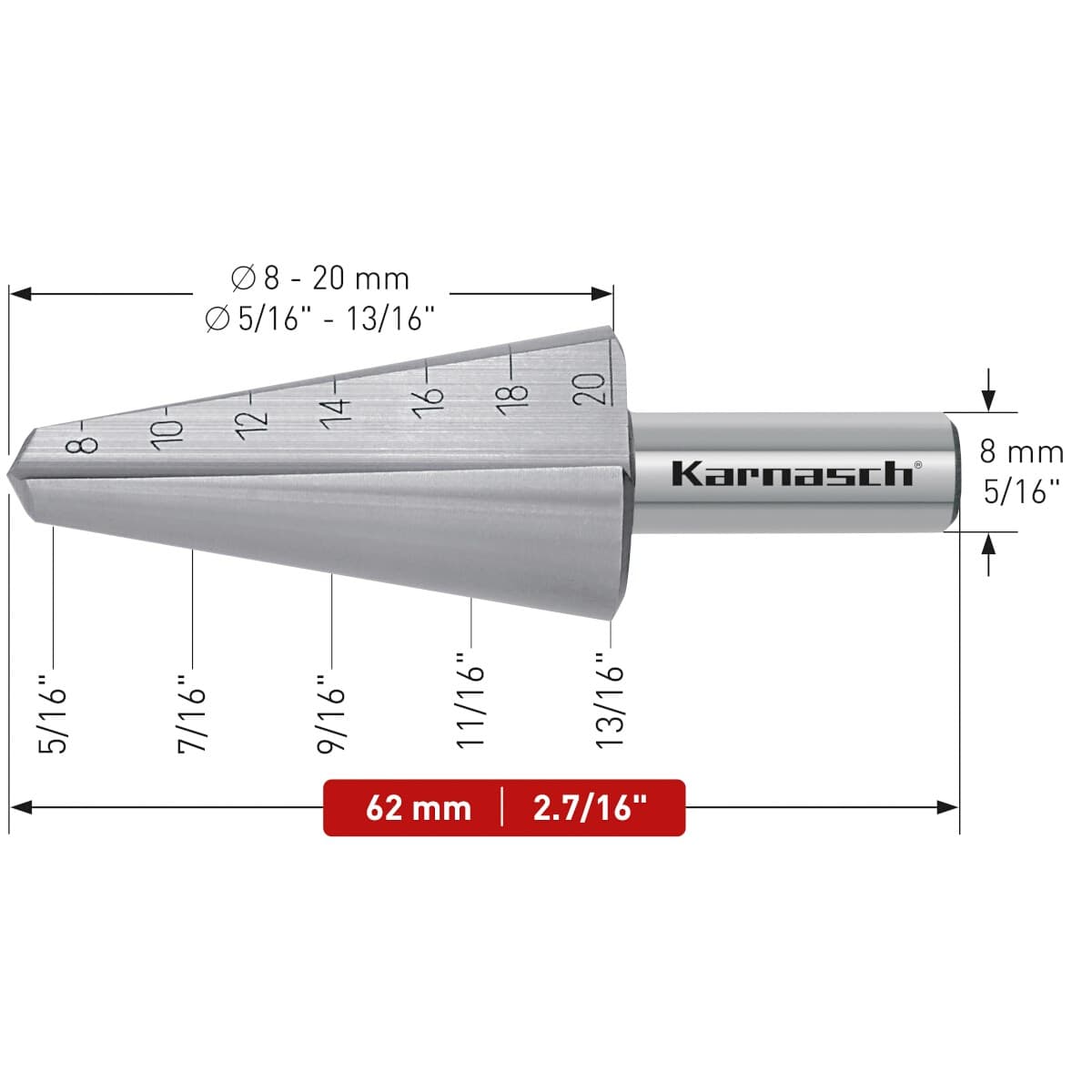Коническое сверло Ø 8-20 мм, HSS-XE, Karnasch, арт. 21.0040 · арт. 21.0040 — фото 2