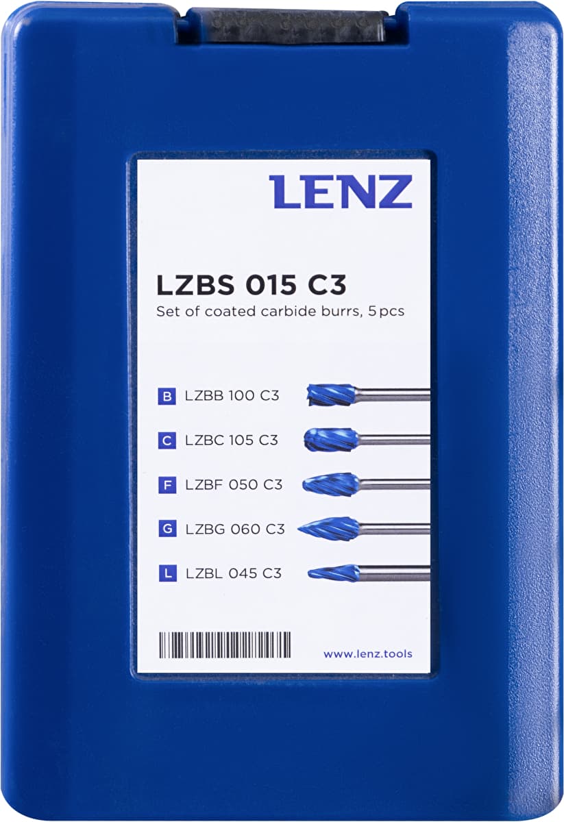 Набор борфрез твердосплавных с покрытием, 5 шт, LENZ, арт. LZBS 015 C3 · арт. LZBS 015 C3 — фото 3