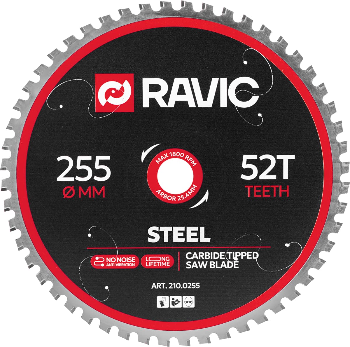 Диск пильный по стали Ravic, 255х2,2/1,8х25,4 мм, Z=52, арт. 210.0255 — фото 1
