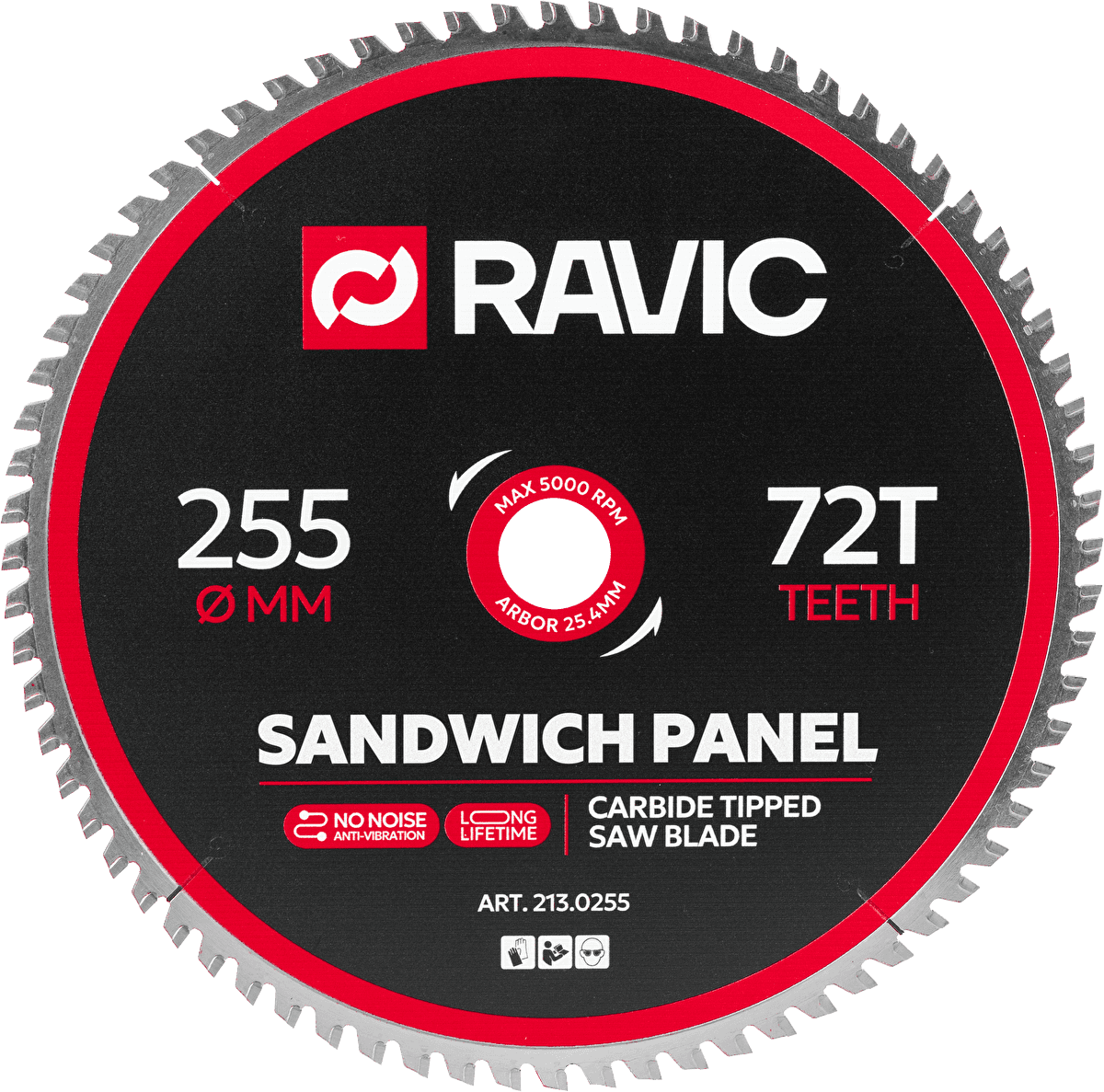 Диск пильный по стали и сэндвич-панелям Ravic 255х2,2/1,8х25,4 мм, Z=72, арт. 213.0255 — фото 1