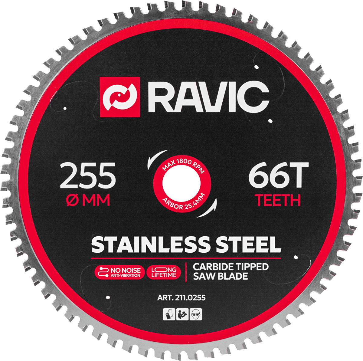 Диск пильный по нержавеющей стали Ravic 255х2,2/1,8х25,4 мм, Z=66, арт. 211.0255 — фото 1