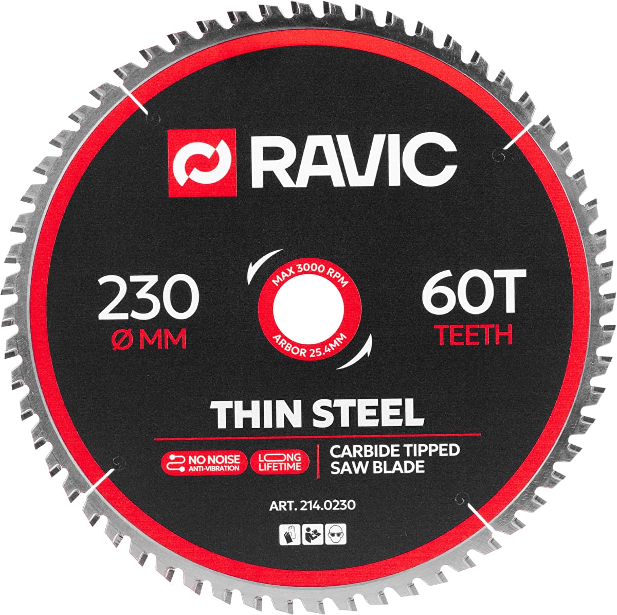 Диск пильный по тонколистовой стали Ravic 230х1,8/1,4х25,4 мм, Z=60, арт. 214.0230 — фото 1