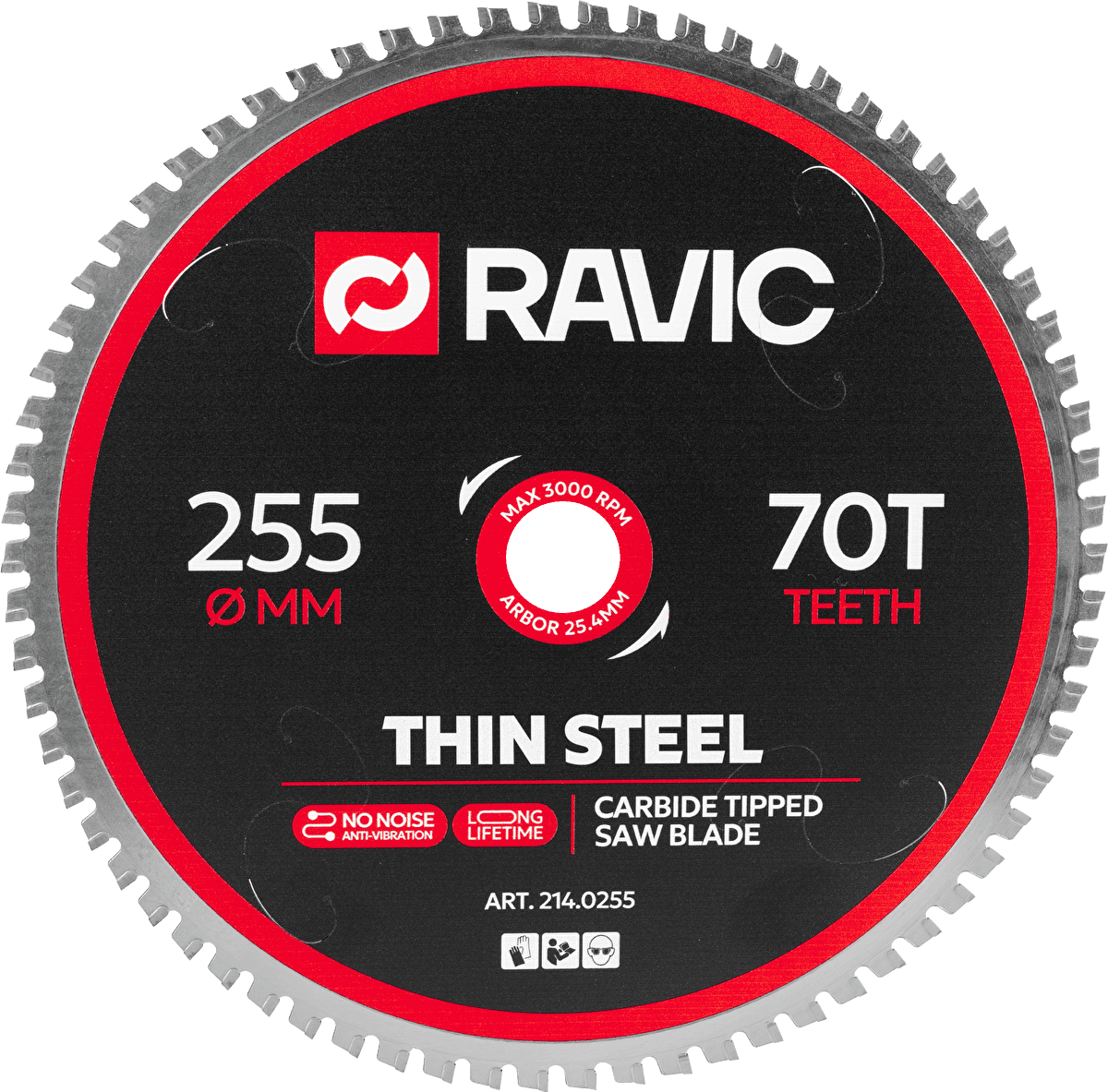 Диск пильный по тонколистовой стали Ravic 255х2/1,6х25,4 мм, Z=70, арт. 214.0255 — фото 1