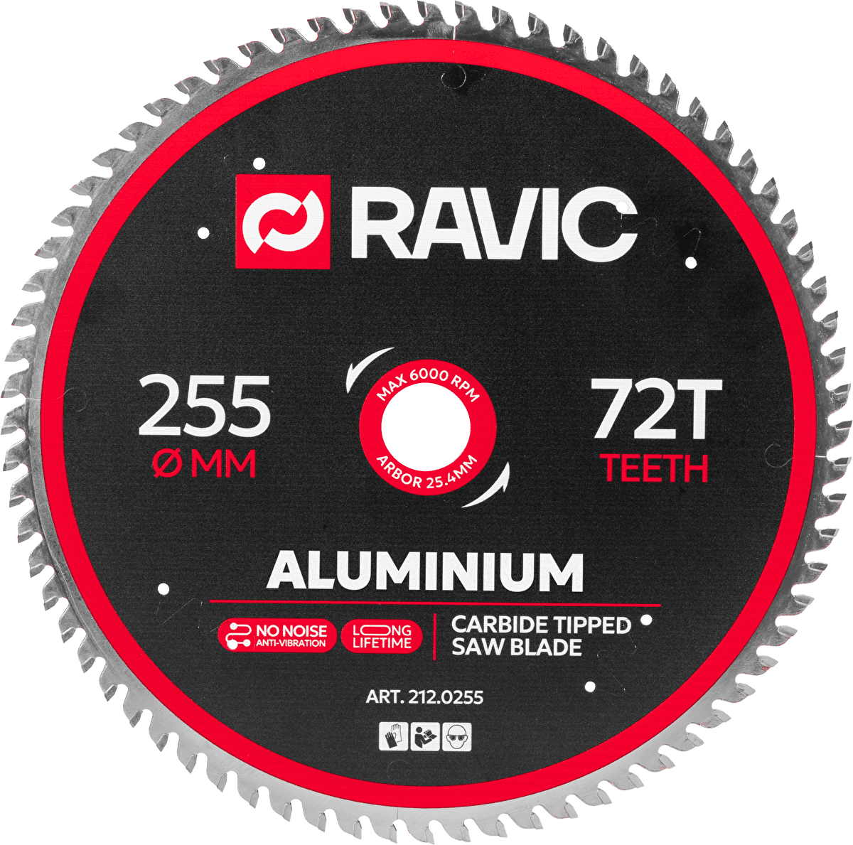 Диск пильный по алюминию, отрицательный угол Ravic 255х3,2/2,5х25,4 мм, Z=72, арт. 212.0255 — фото 1