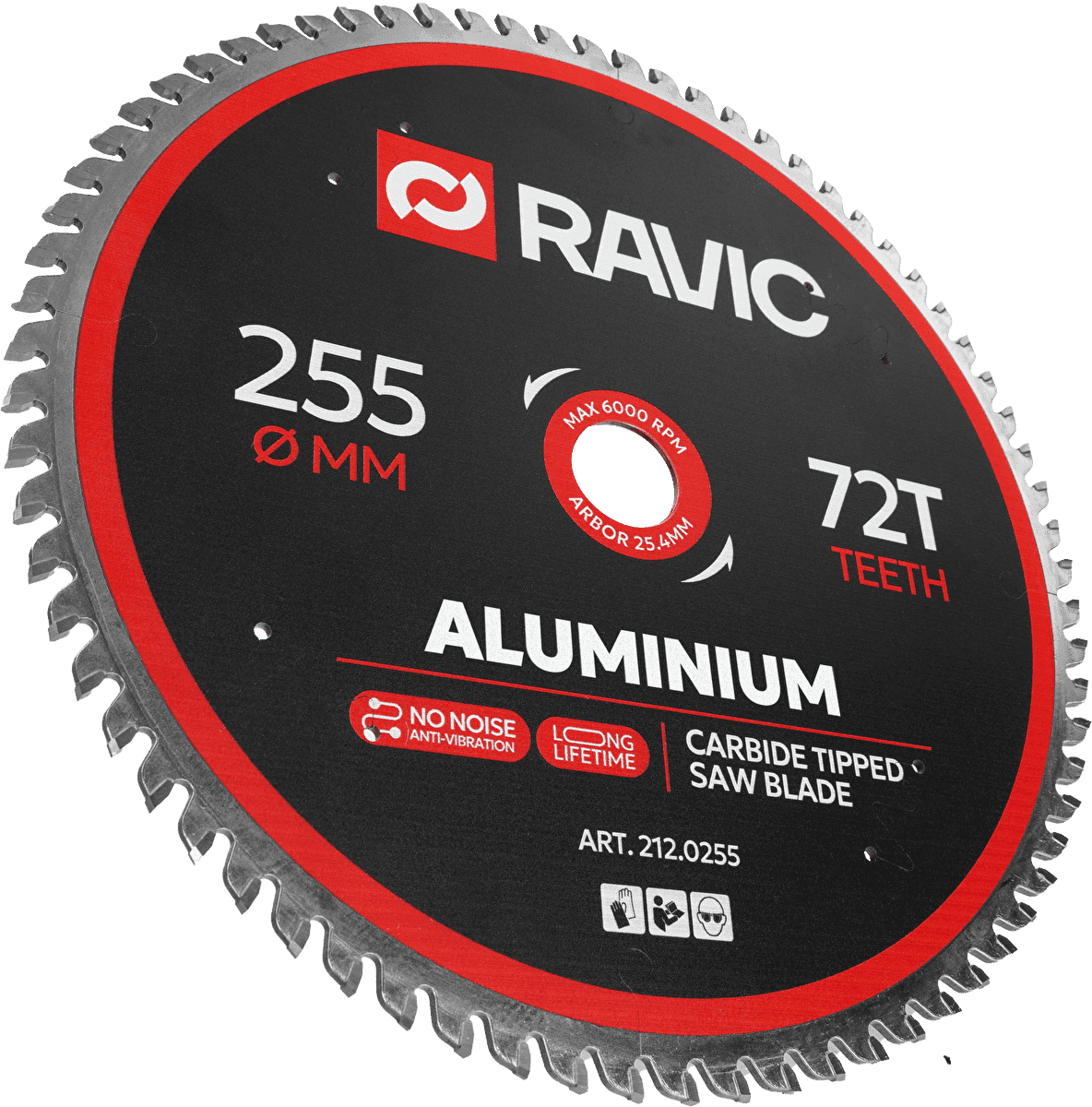 Диск пильный по алюминию, отрицательный угол Ravic 255х3,2/2,5х25,4 мм, Z=72, арт. 212.0255 — фото 2
