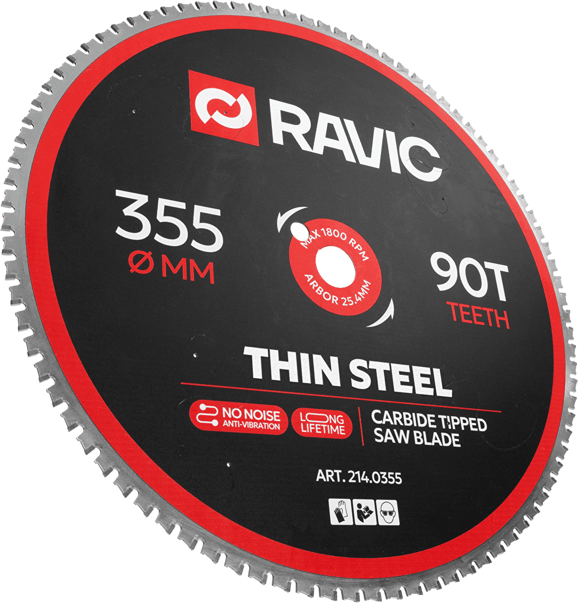 Диск пильный по тонколистовой стали Ravic 355х2,2/1,8х25,4 мм, Z=90, арт. 214.0355 — фото 2