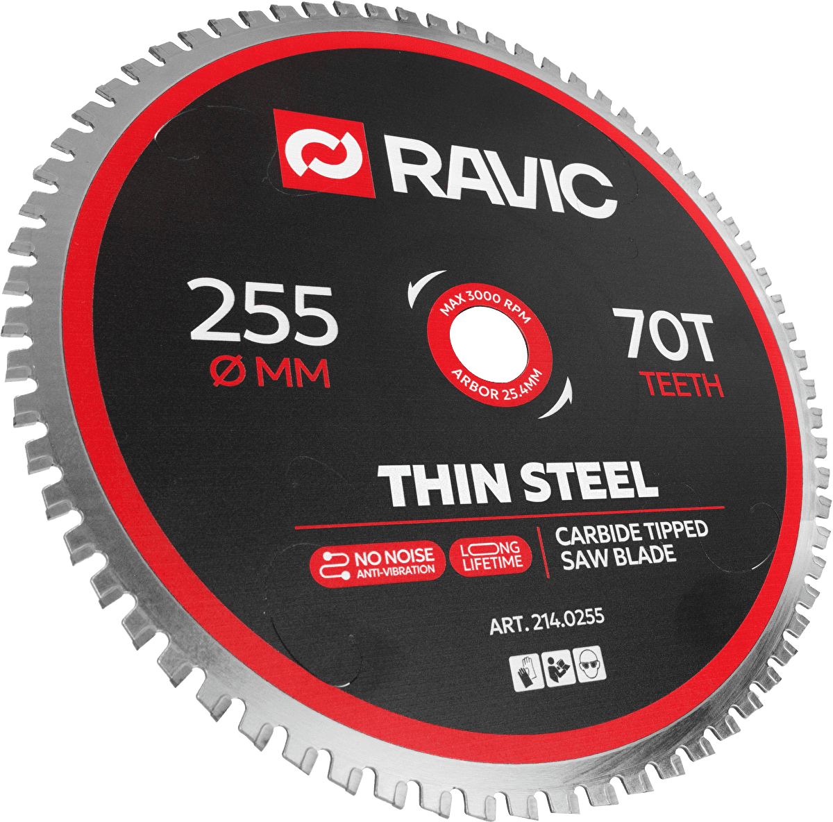 Диск пильный по тонколистовой стали Ravic 255х2/1,6х25,4 мм, Z=70, арт. 214.0255 — фото 2