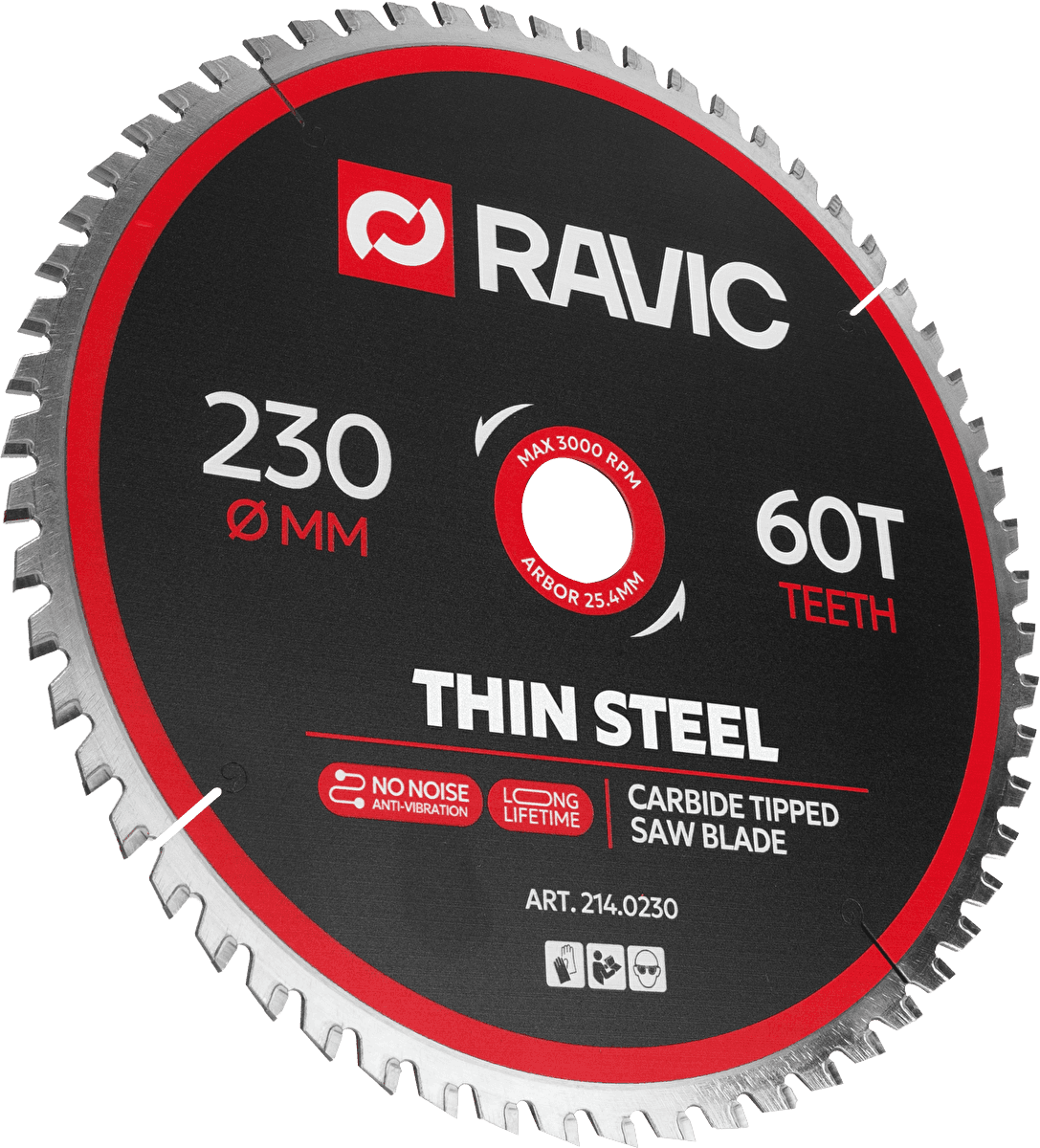 Диск пильный по тонколистовой стали Ravic 230х1,8/1,4х25,4 мм, Z=60, арт. 214.0230 — фото 2