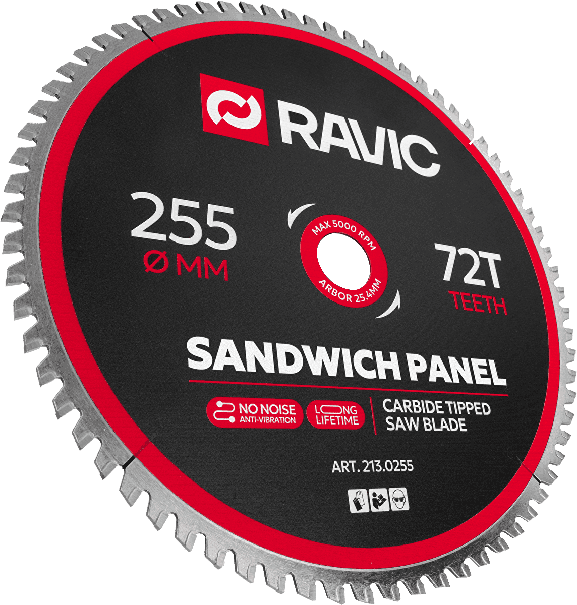 Диск пильный по стали и сэндвич-панелям Ravic 255х2,2/1,8х25,4 мм, Z=72, арт. 213.0255 — фото 2