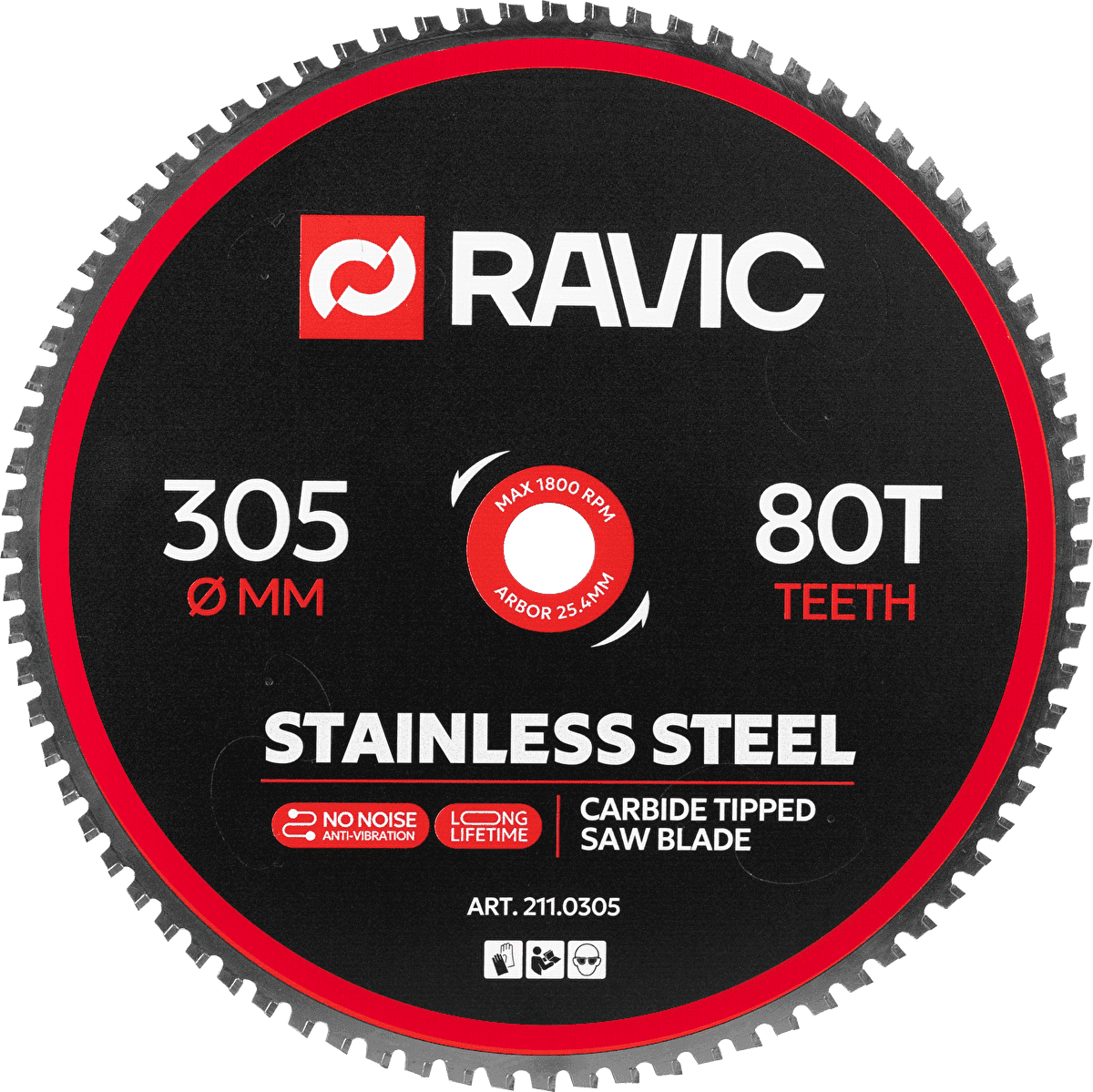 Диск пильный по нержавеющей стали Ravic 305х2,2/1,8х25,4 мм, Z=80, арт. 211.0305 — фото 1