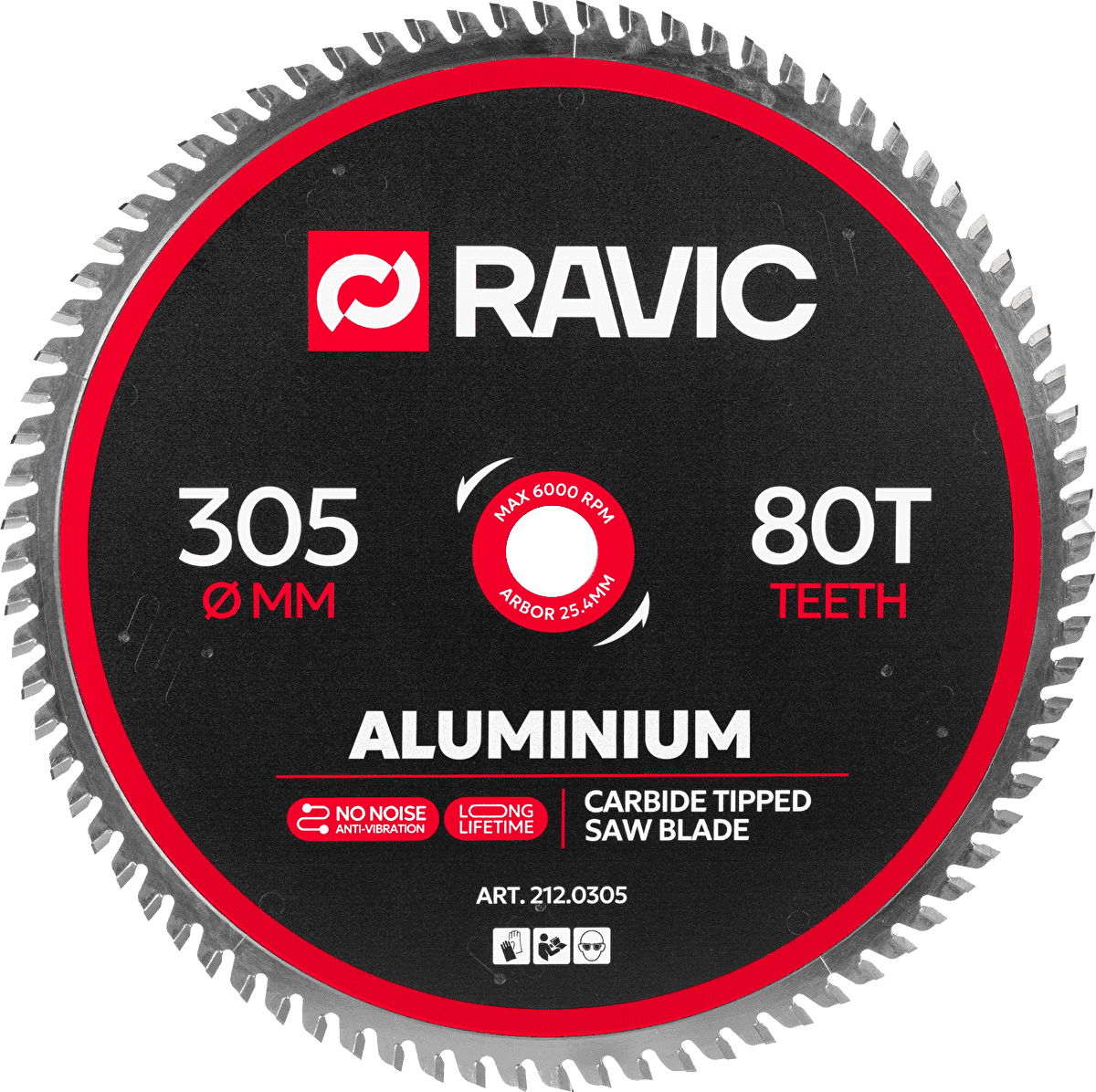 Диск пильный по алюминию, отрицательный угол Ravic 305х3,2/2,5х25,4 мм, Z=80, арт. 212.0305 — фото 1