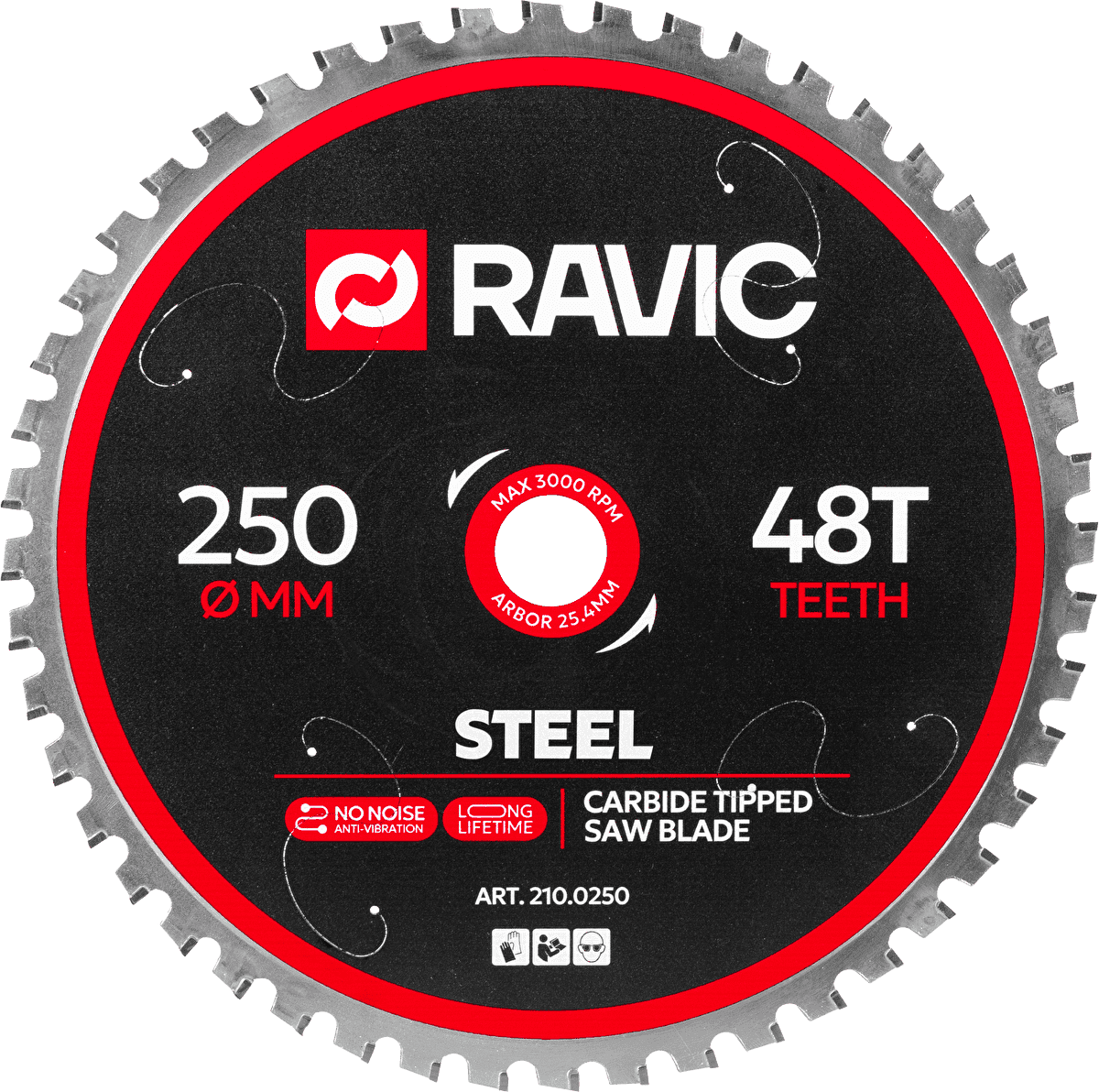 Диск пильный по стали Ravic 250х2,2/1,8х25,4 мм, Z=48, арт. 210.0250 — фото 1