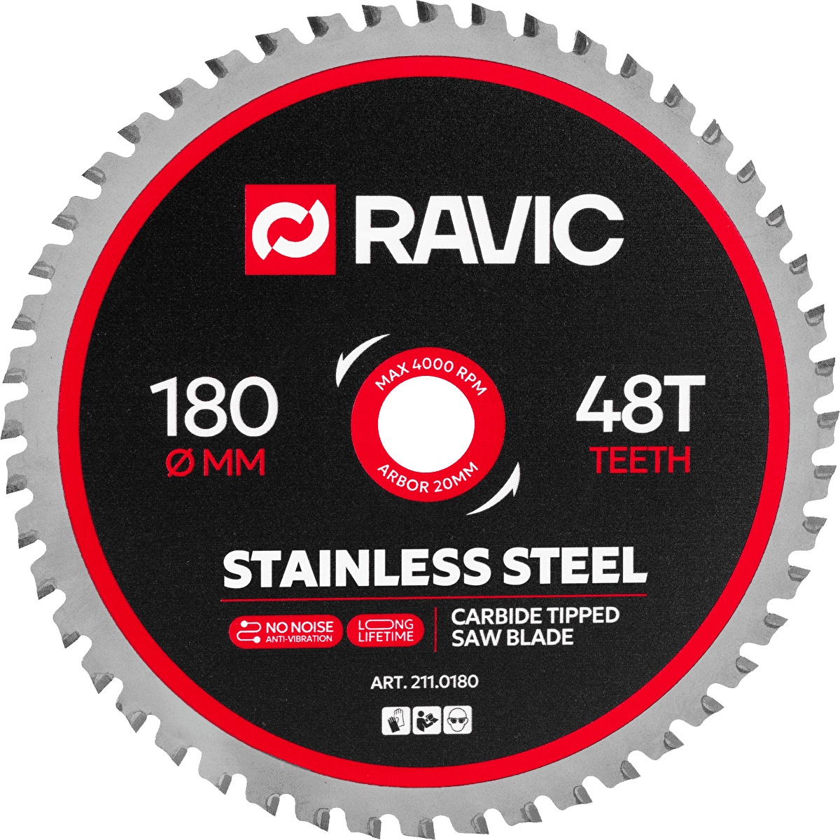 Диск пильный по нержавеющей стали Ravic 180х1,8/1,4х20 мм, Z=48, арт. 211.0180 — фото 1