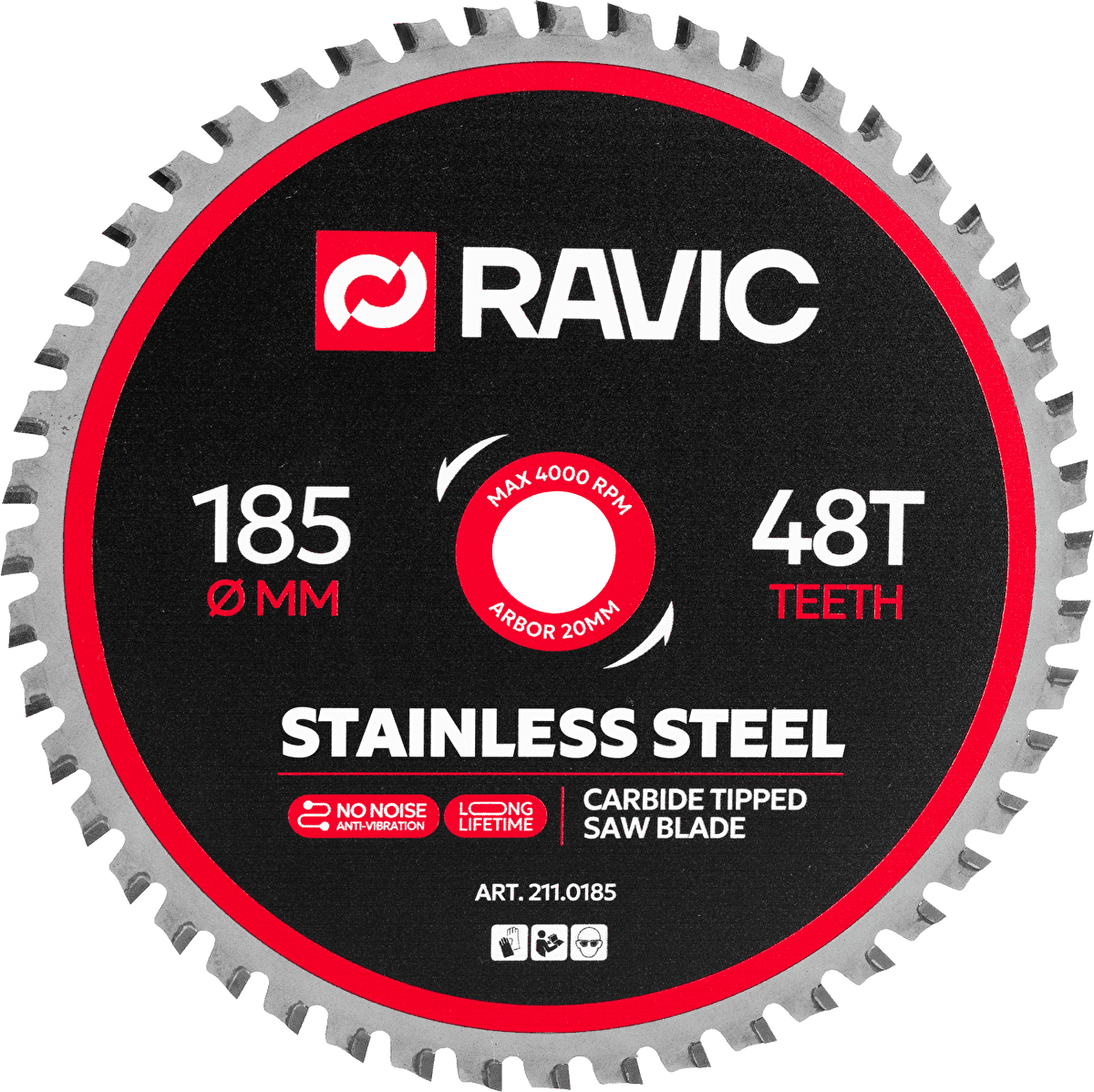 Диск пильный по нержавеющей стали Ravic 185х1,8/1,4х20 мм, Z=48, арт. 211.0185 — фото 1