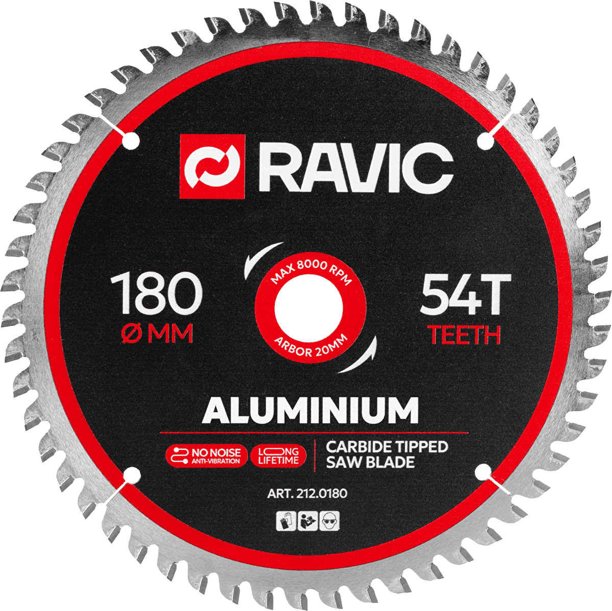 Диск пильный по алюминию, отрицательный угол Ravic 180х1,8/1,5х20 мм, Z=54, арт. 212.0180 — фото 1