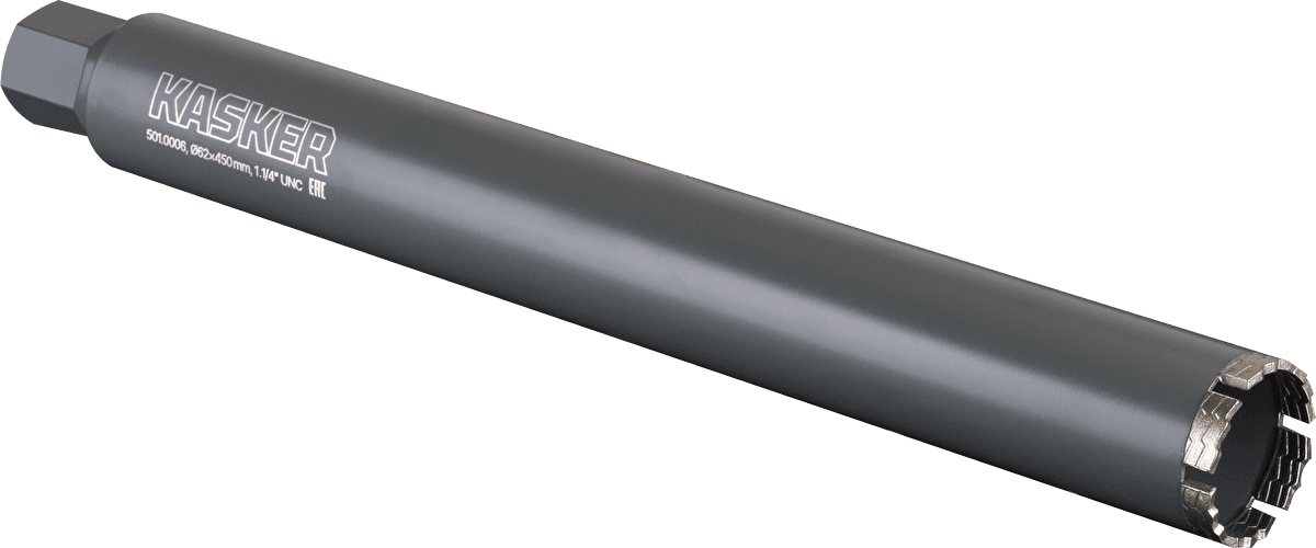 Коронка алмазная Kasker 62х450 мм, 1.1/4" UNC, 6 сегментов, арт. 501.0006 — фото 1