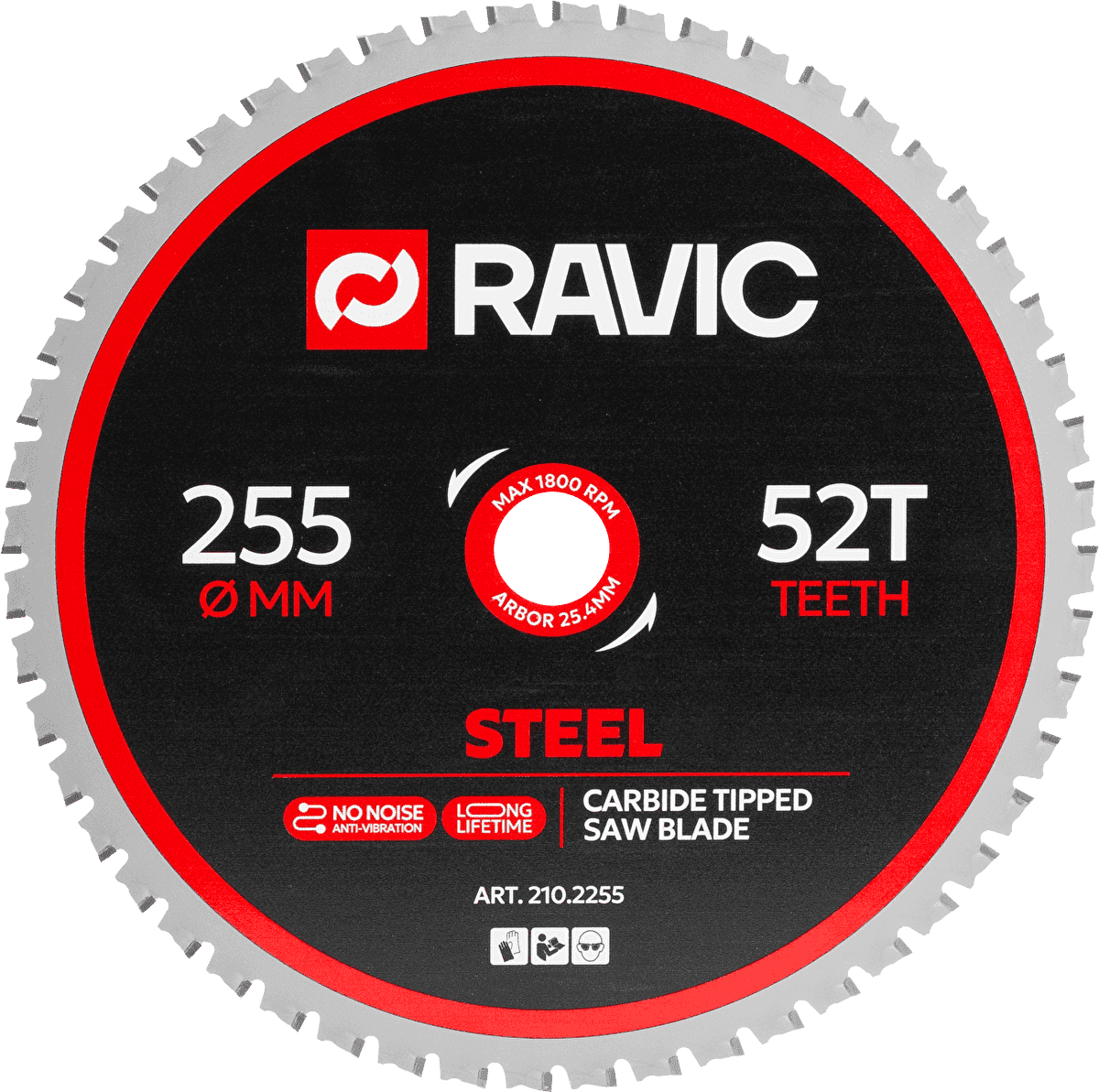 Диск пильный по стали Ravic, 255х2,0/1,6х25,4 мм, Z=52, арт. 210.2255