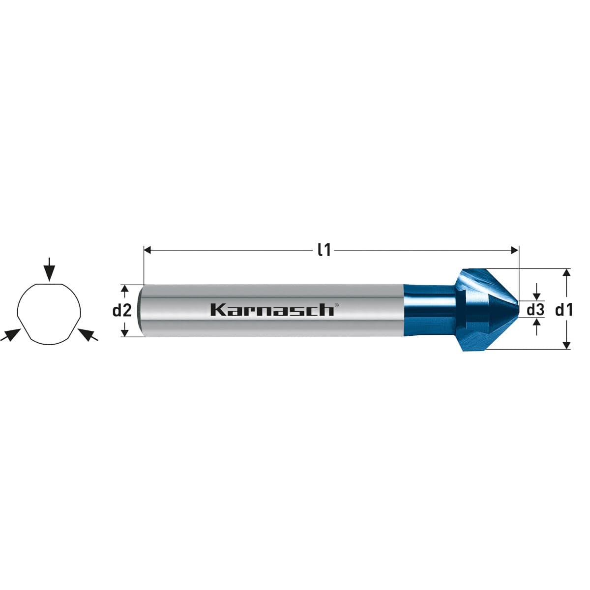 Коническая зенковка с покрытием Blue-Tec 82° DIN 335 из стали HSS-XE, трёхгранный хвостовик - арт. 20.1785-010 — фото 2