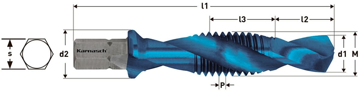 Сверло-метчик Karnasch M3x0,5, HSS-G/Blue-Tec, арт. 20.1880.010 — фото 3