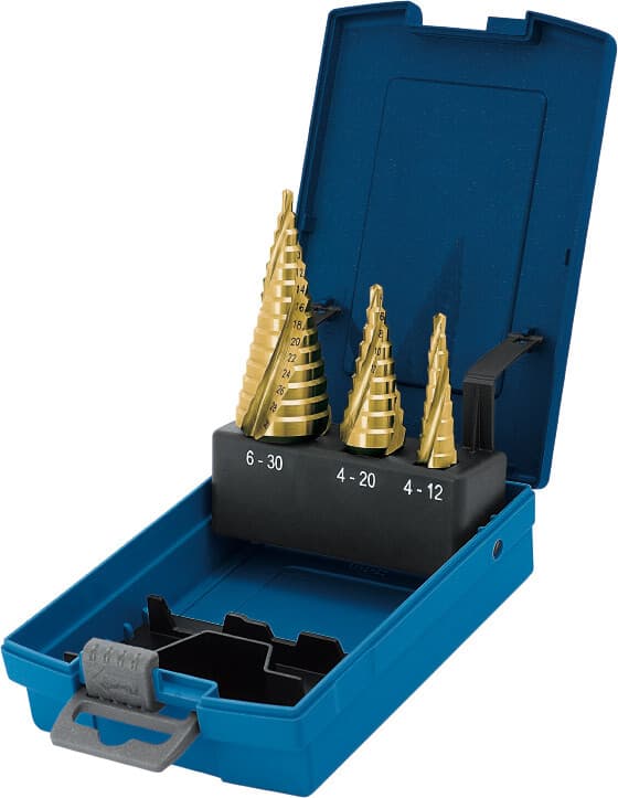 Набор ступенчатых сверл cо спиралью (3 зубца) с покрытием TiN-GOLD, Karnasch, арт. 21.3007 · арт. 21.3007 — фото 2