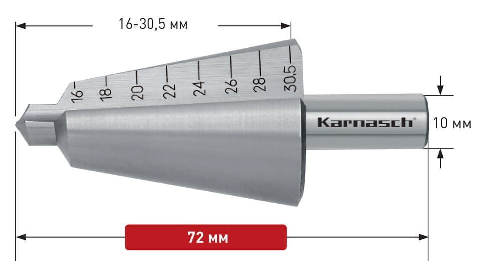 Коническое сверло Ø 16-30,5 мм, HSS-XE, Karnasch, арт. 21.0039 · арт. 21.0039 — фото 3