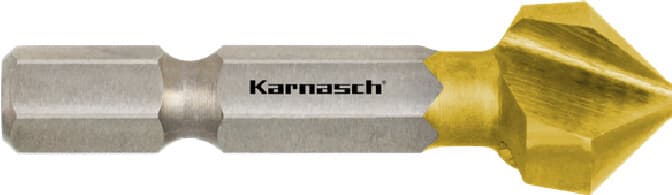 Зенковка 90° из стали HSS-XE с покрытием TiN, неравномерный шаг, длинный хвостовик, DIN 335