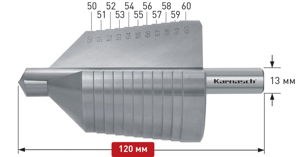 Ступенчатое сверло Ø 50-60 мм, HSS-XE, Karnasch, арт. 21.3024 · арт. 21.3024 — фото 3