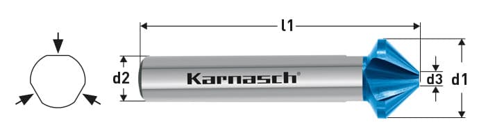 Коническая зенковка 90° DIN 335 из порошковой стали ASP с покрытием BLUE-TEC, трехгранный хвостовик - арт. 20.1752-010 — фото 2