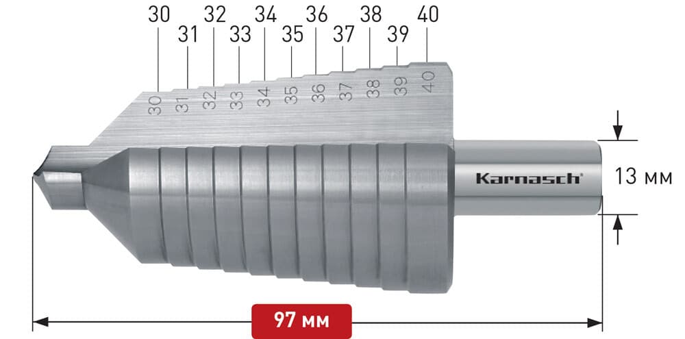 Ступенчатое сверло Ø 30-40 мм, HSS-XE, Karnasch, арт. 21.3014 · арт. 21.3014 — фото 3