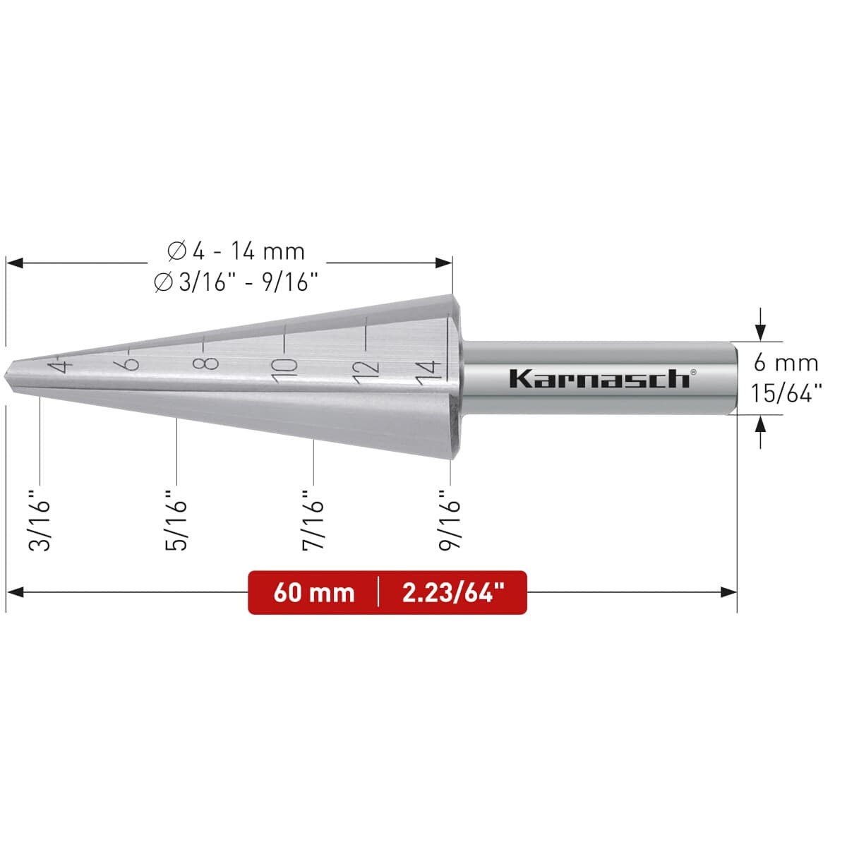 Коническое сверло Ø 4-14 мм, HSS-XE, Karnasch, арт. 21.3022 · арт. 21.3022 — фото 2