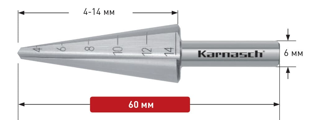Коническое сверло Ø 4-14 мм, HSS-XE, Karnasch, арт. 21.3022 · арт. 21.3022 — фото 3