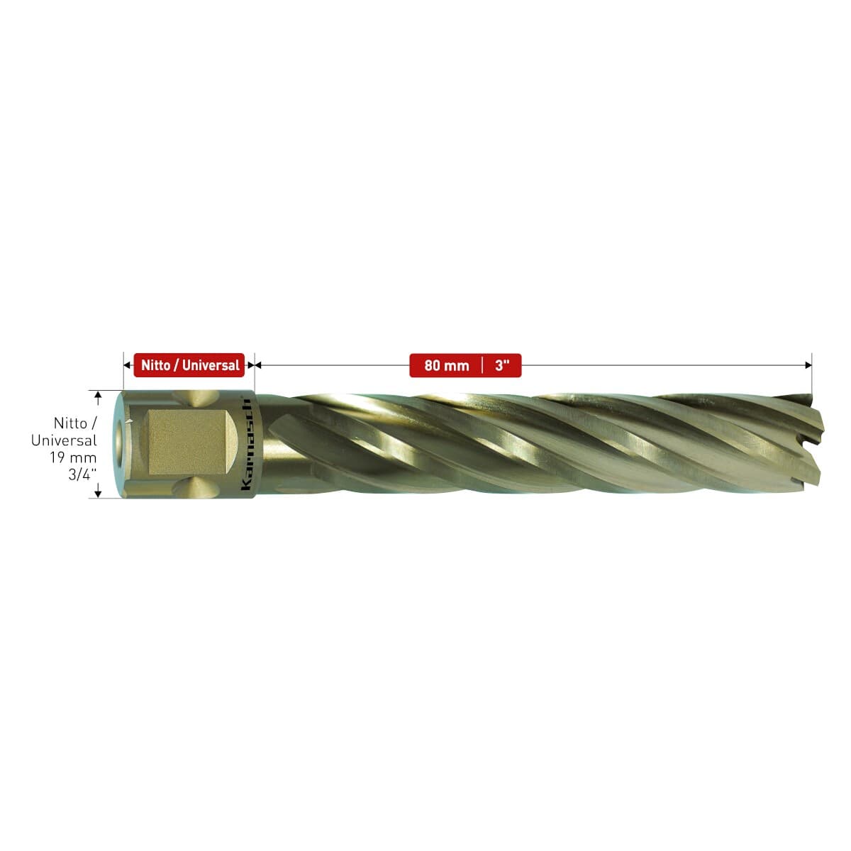 Корончатые сверла Gold-line Karnasch, длина 80 мм, Nitto + Weldon 19, арт. 20.1285N — фото 2