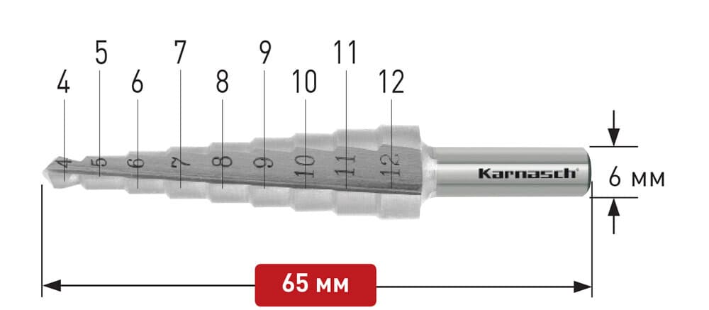 Ступенчатое сверло Ø 4-12 мм, HSS-XE, Karnasch, арт. 21.3030 · арт. 21.3030 — фото 2