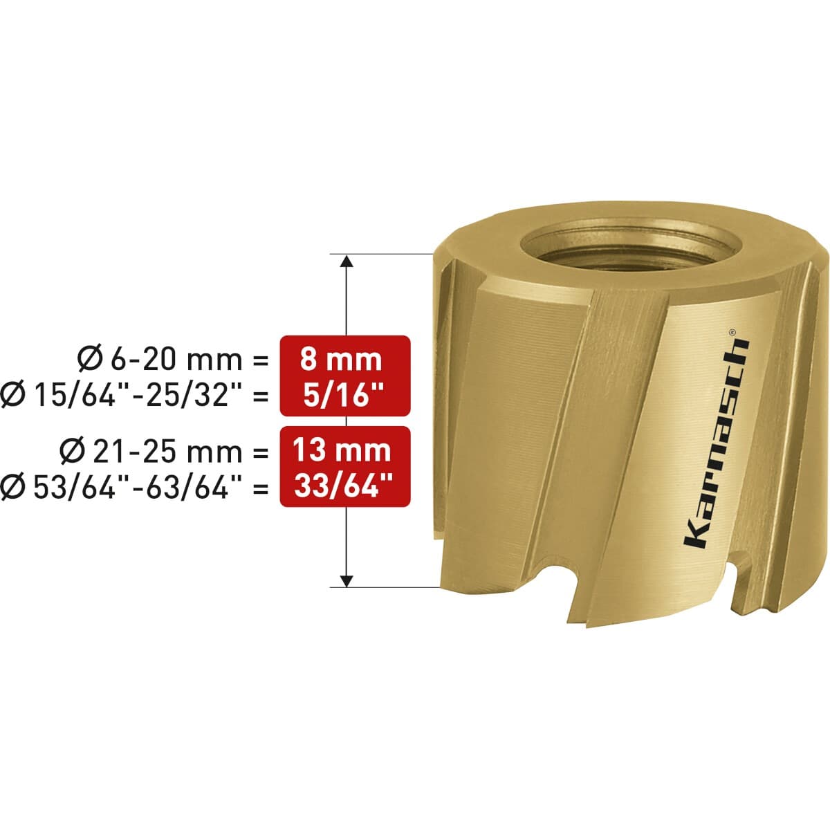 Коронки MINI-CUT, длина 8/13 мм, HSS-M2 с покрытием TIN-GOLD, артикул 21.1000