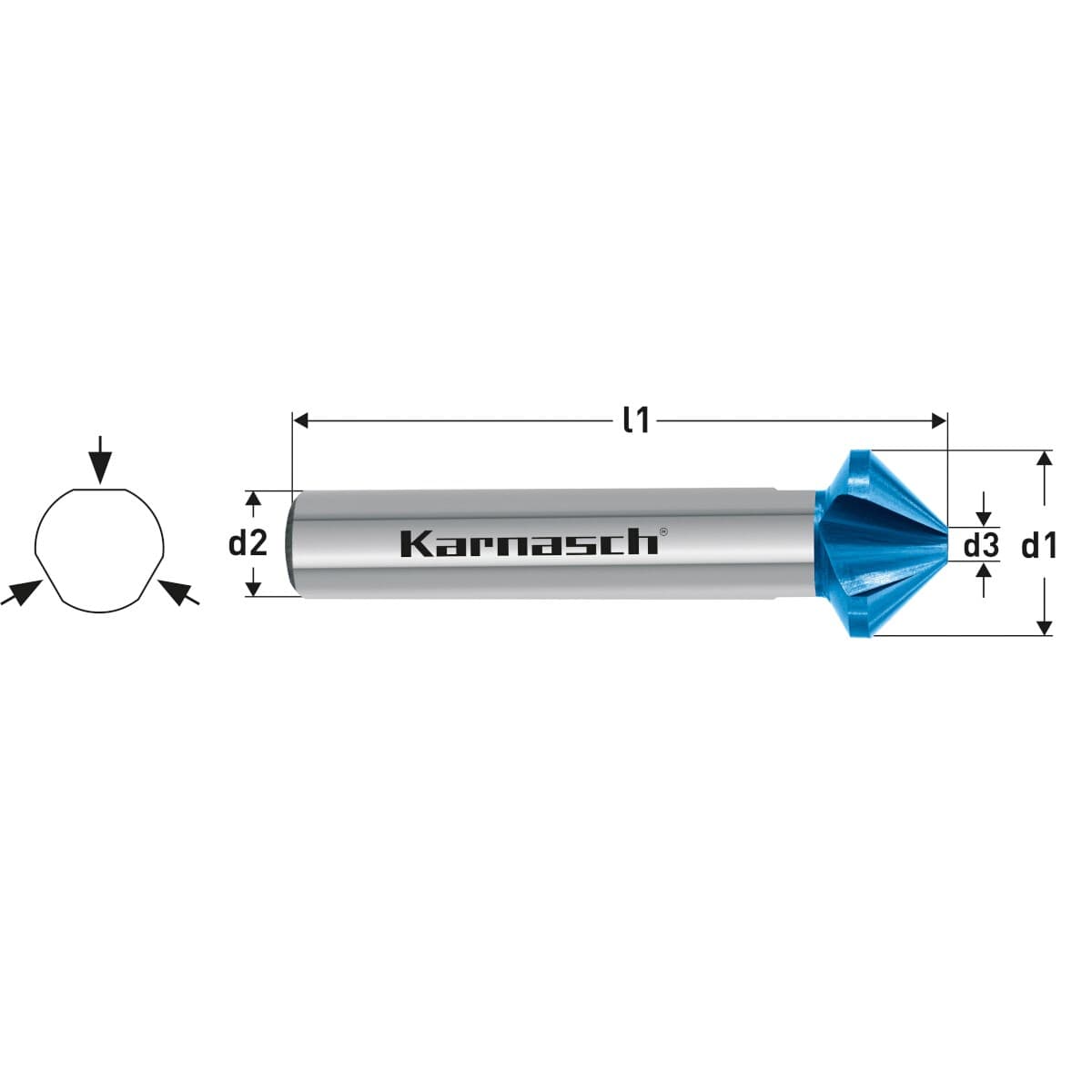 Коническая зенковка 90° DIN 335 из стали HSS-XE с покрытием BLUE-TEC, трехгранный хвостовик - арт. 20.1747-020 — фото 2