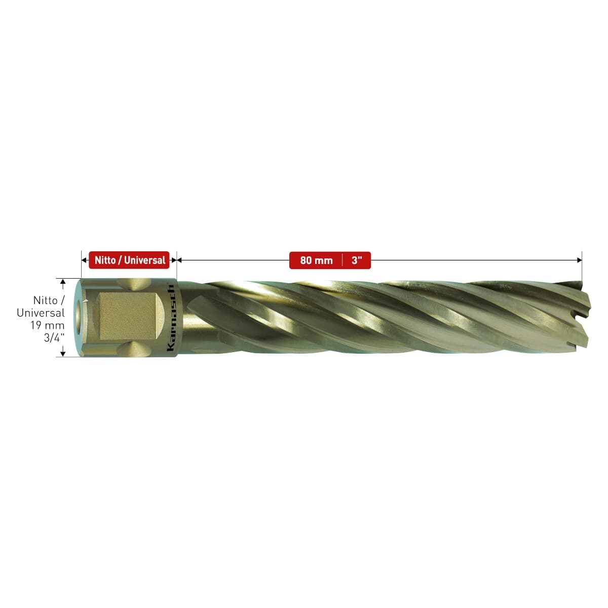 Корончатые сверла Karnasch GOLD-LINE 80 мм, хвостовик Weldon 19+Nitto, артикул 20.1625 - арт. 20.1625-045 — фото 2