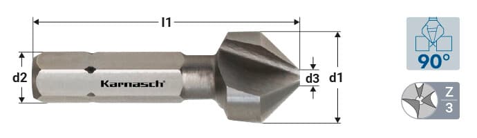 Зенковка 90° из стали HSS-XE, неравномерный шаг, короткий ударный хвостовик, DIN 335 - арт. 40.4010.010 — фото 2