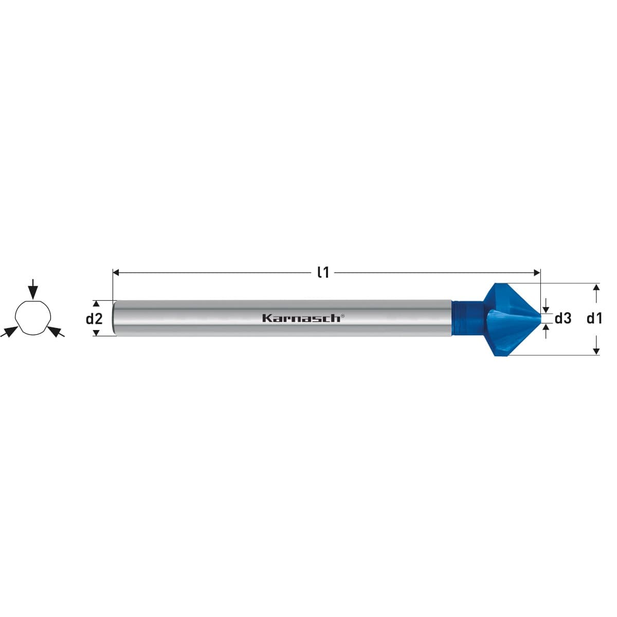 Коническая зенковка 90° DIN 335 из стали HSS-XE с покрытием BLUE-TEC, форма C, длинный хвостовик - арт. 20.1770-010 — фото 2