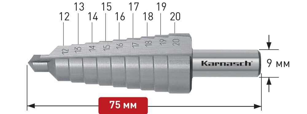 Ступенчатое сверло Ø12-20 мм, HSS-XE, Karnasch, арт. 21.3012 · арт. 21.3012 — фото 3