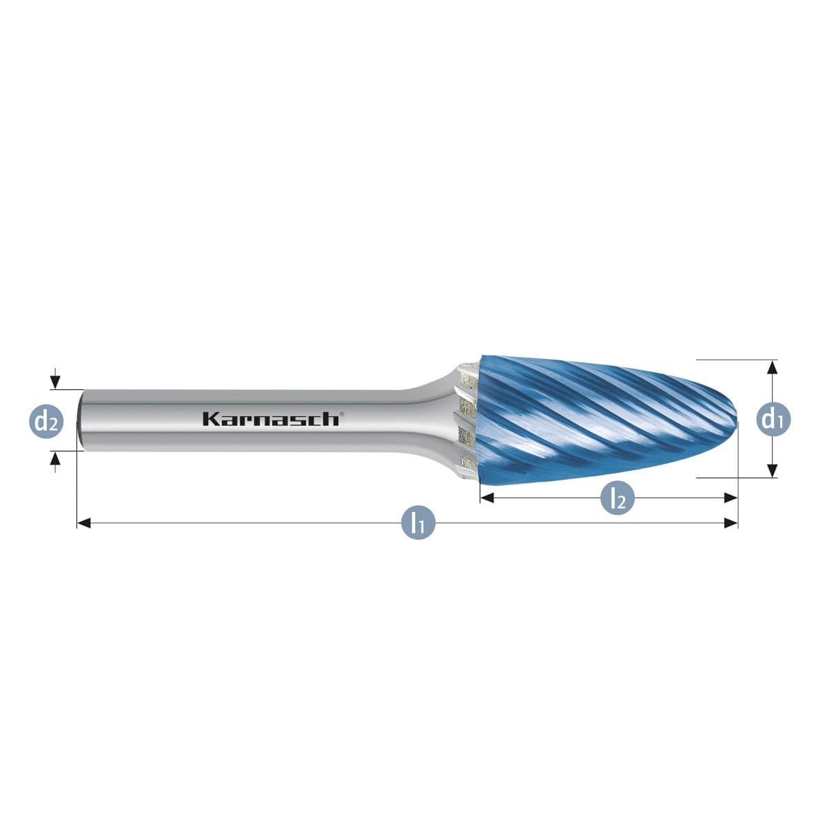 Борфреза твердосплавная форма F, 10×20×6×65 мм, насечка HP-9, с покрытием Blue-Tec, арт. 11.6036-020 — фото 2