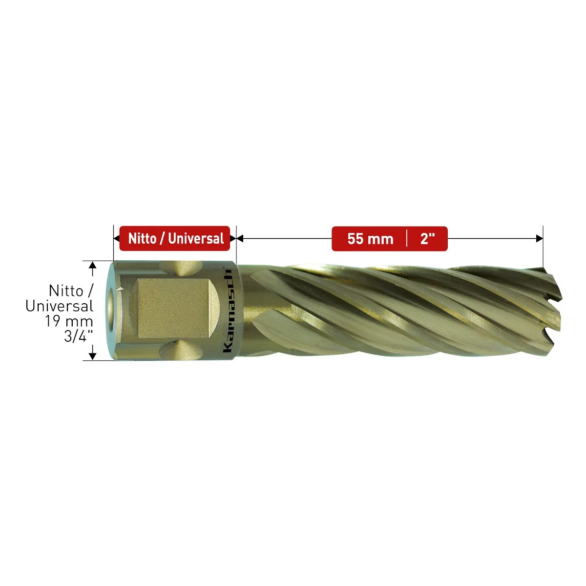 Корончатые сверла GOLD-LINE 55 мм, хвостовик Weldon 19+Nitto, артикул 20.1242
