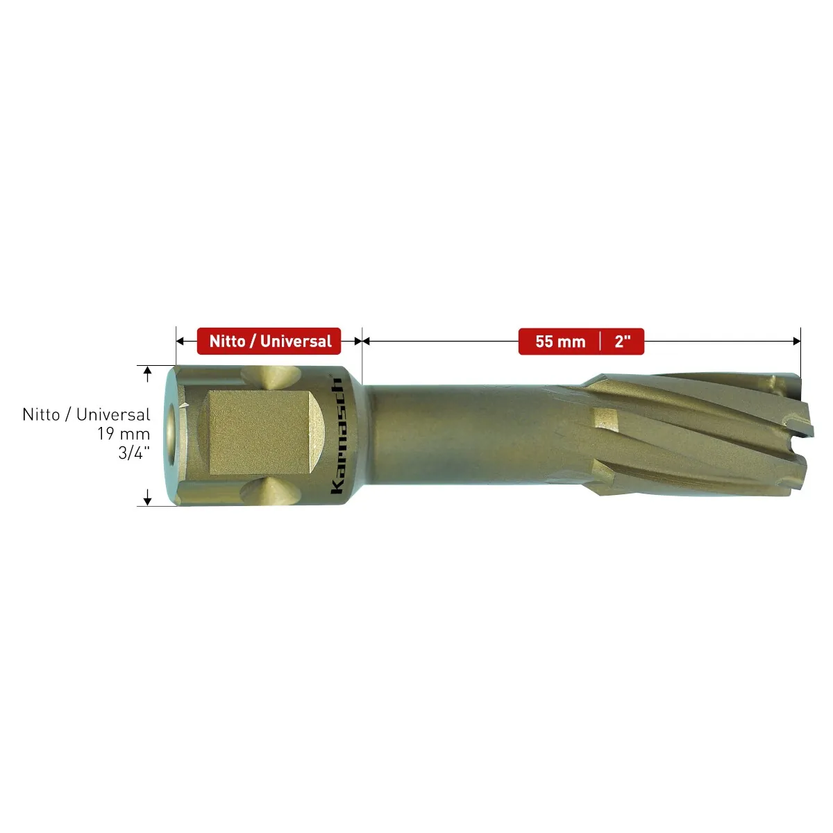 Корончатые сверла Karnasch HARD-LINE 55 мм, хвостовик Weldon 19+Nitto, артикул 20.1316N