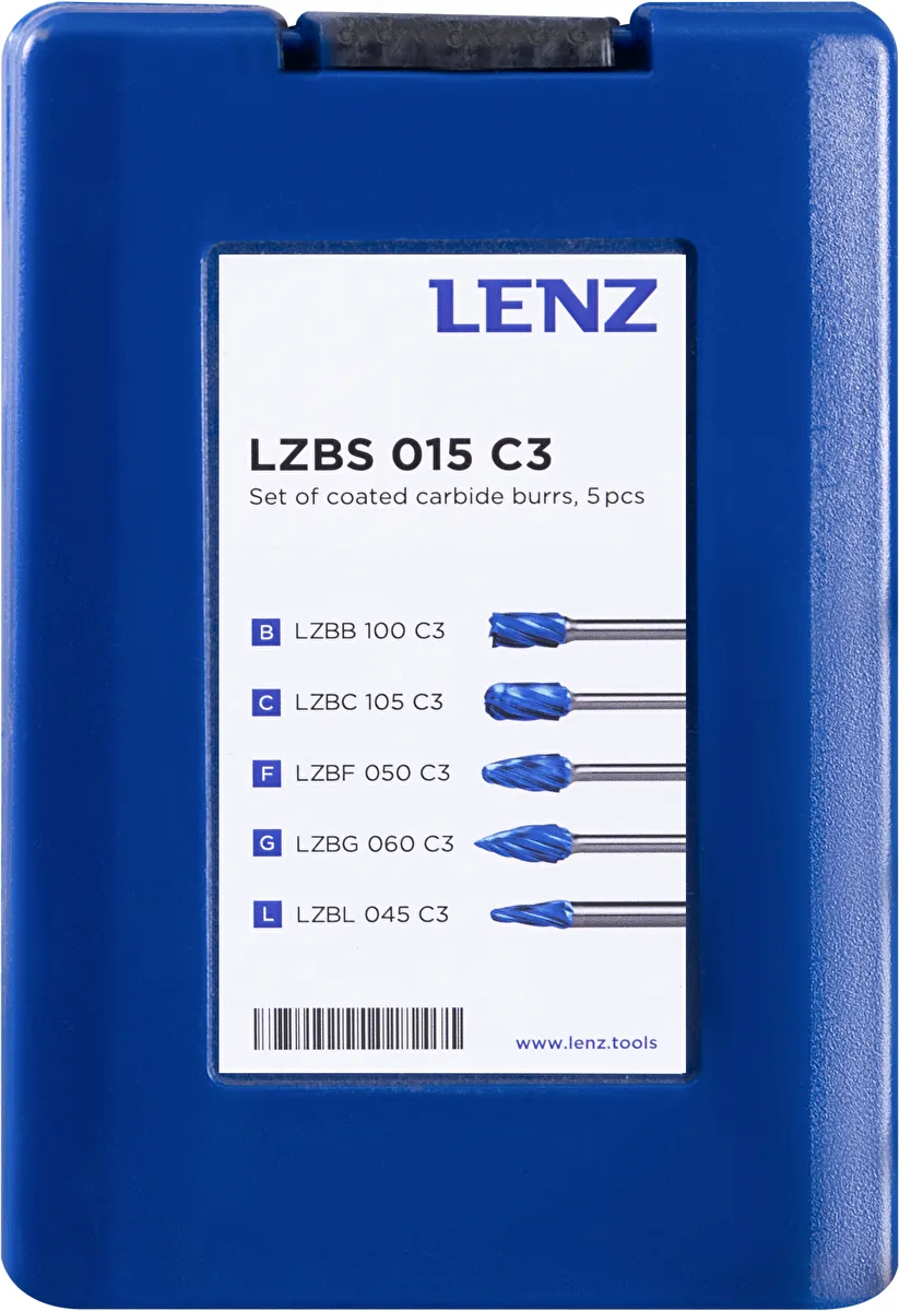Набор борфрез твердосплавных с покрытием, 5 шт, LENZ, арт. LZBS 015 C3