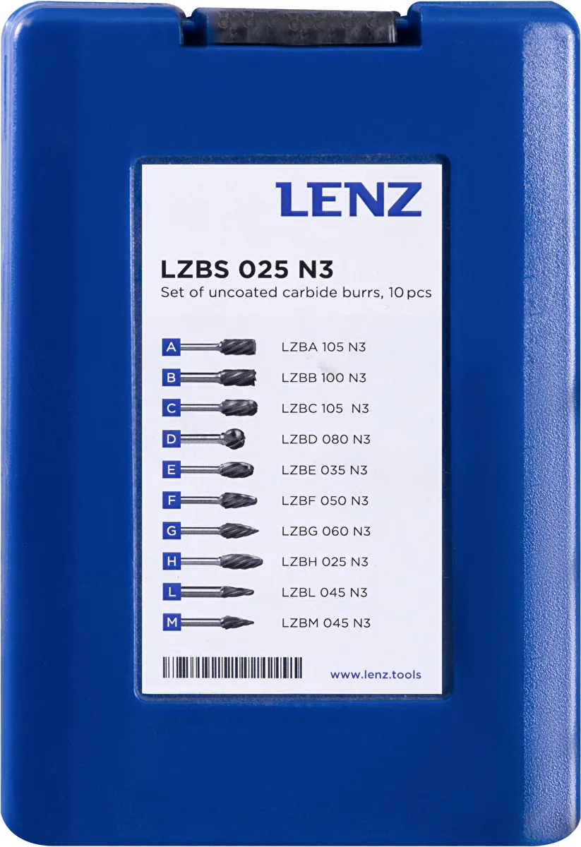 Набор борфрез твердосплавных, 10 шт, LENZ, арт. LZBS 025 N3